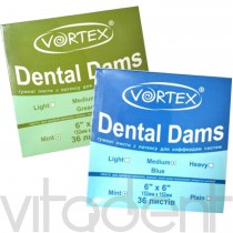 Дентал Дамс (Dental Dams, "VORTEX") платки для коффердама, 152х152мм, 36шт.