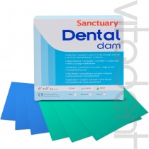 Дентал Дам (Dental Dam, "Sanctuary") платки для коффердама, синие, средний, 152х152мм, 36шт.